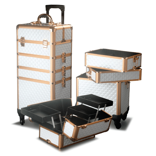 VALISE DIAMANT ALU Blanche et Rose Gold sur roulettes